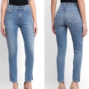 Citizens Rocket Ankle Split Hem High Rise Skinny Jeans Pearl Studded 28